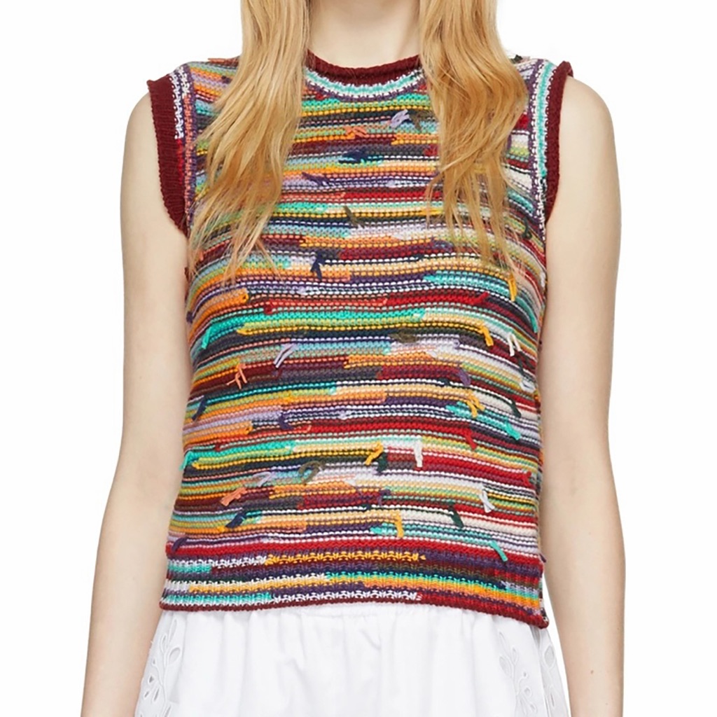 Chloe Red Stripe Sweater Vest Tank Top Cashmere Wool Cashwool Colorful S